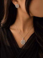 circular mandala flower pendant necklace & stud earrings set (1)