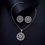 circular mandala flower pendant necklace & stud earrings set (2)