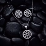 circular mandala flower pendant necklace & stud earrings set (3)