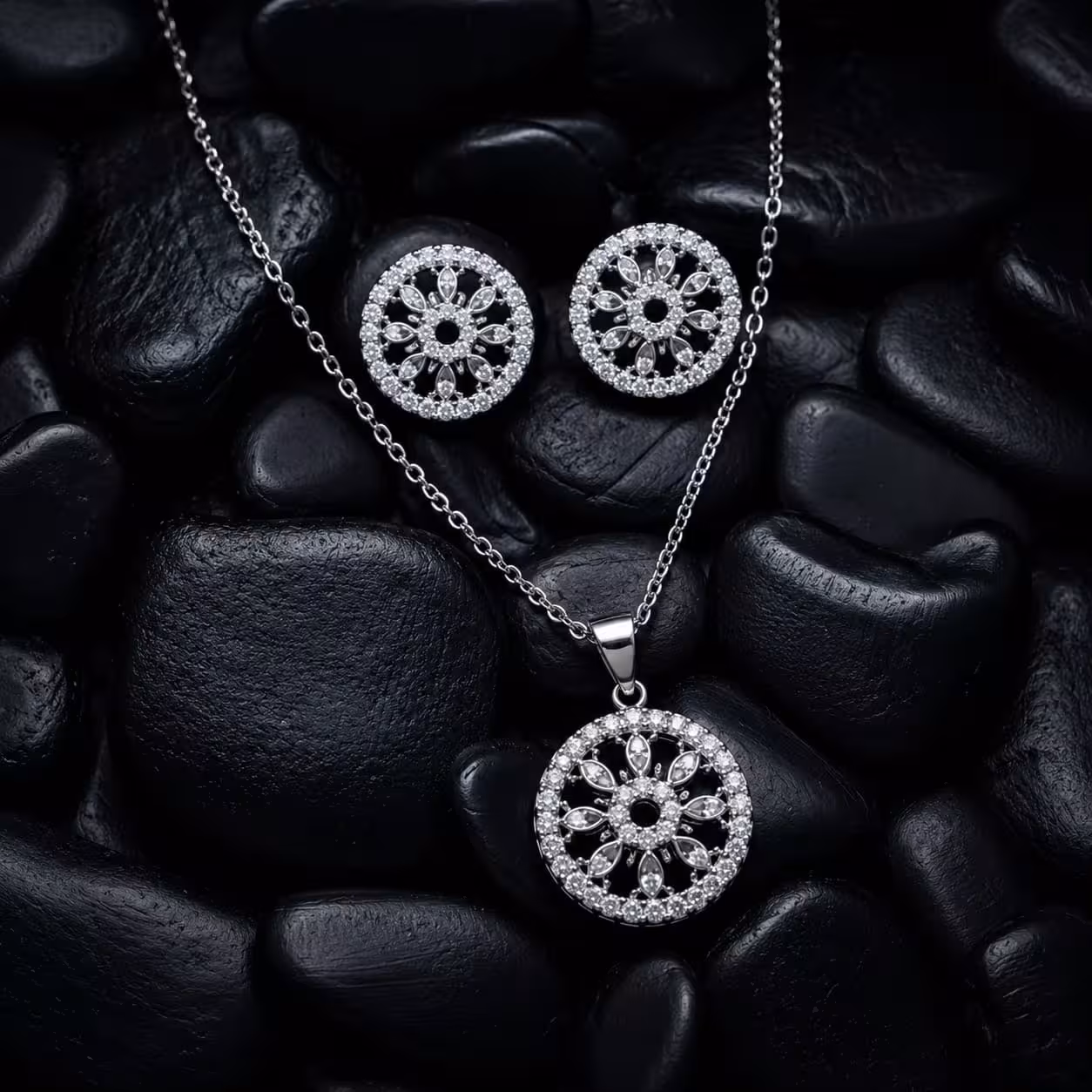 circular mandala flower pendant necklace & stud earrings set (3) circular mandala flower pendant necklace & stud earrings set (3)