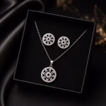 circular mandala flower pendant necklace & stud earrings set (4)